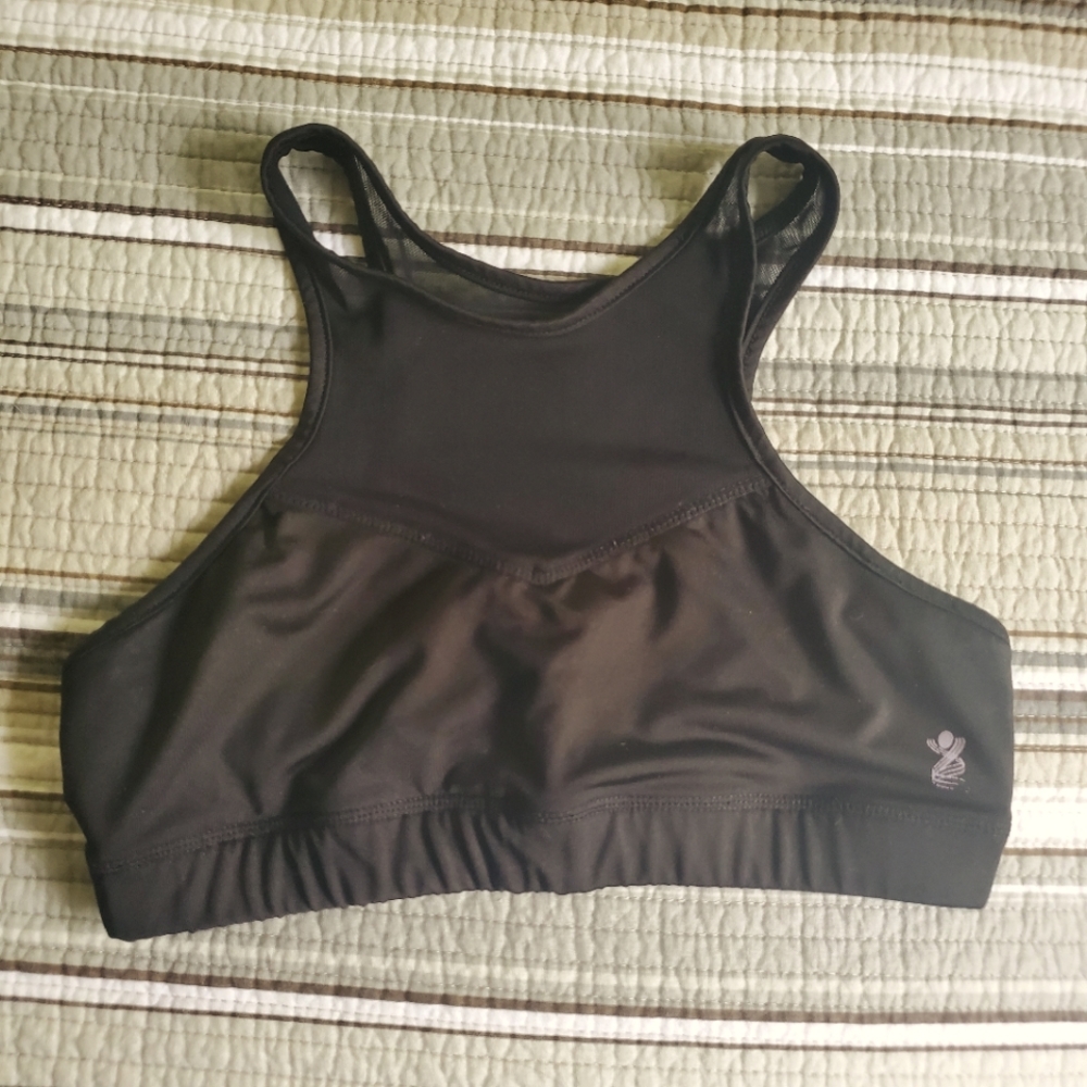 Black High Neck Mesh Back Yoga Bra S